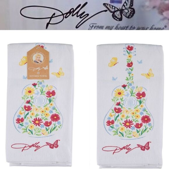 Dolly Parton Floral Guitar Print Kitchen Towel- Set Of 2 - Picture 1 of 7